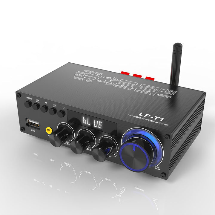 Bewinner 2.1 Kanal -Stereoverstärker mit Bluetooth 5.1, HiFi Digital Subwoofer -Verstärker -Empfänge
