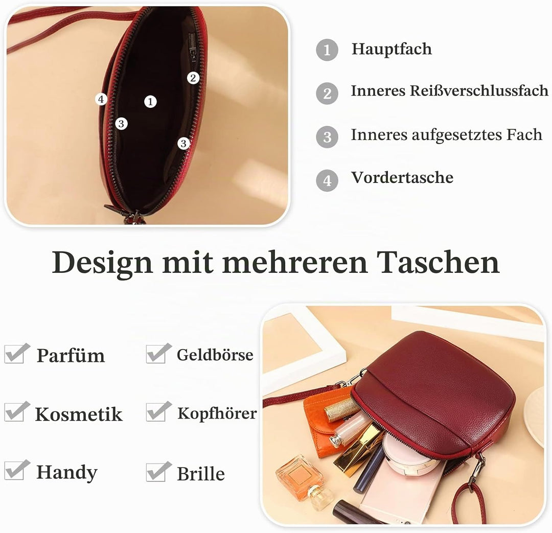 FANDARE Superleicht Schultertasche Echtleder Umhängetasche Damen für Arbeitstasche Reise Freizeit Sc