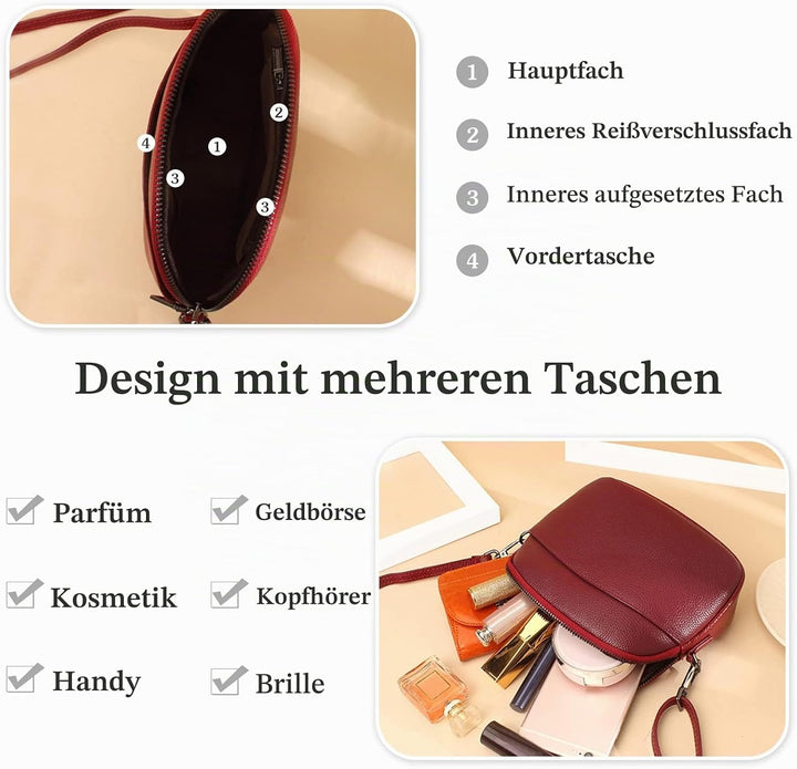 FANDARE Superleicht Schultertasche Echtleder Umhängetasche Damen für Arbeitstasche Reise Freizeit Sc