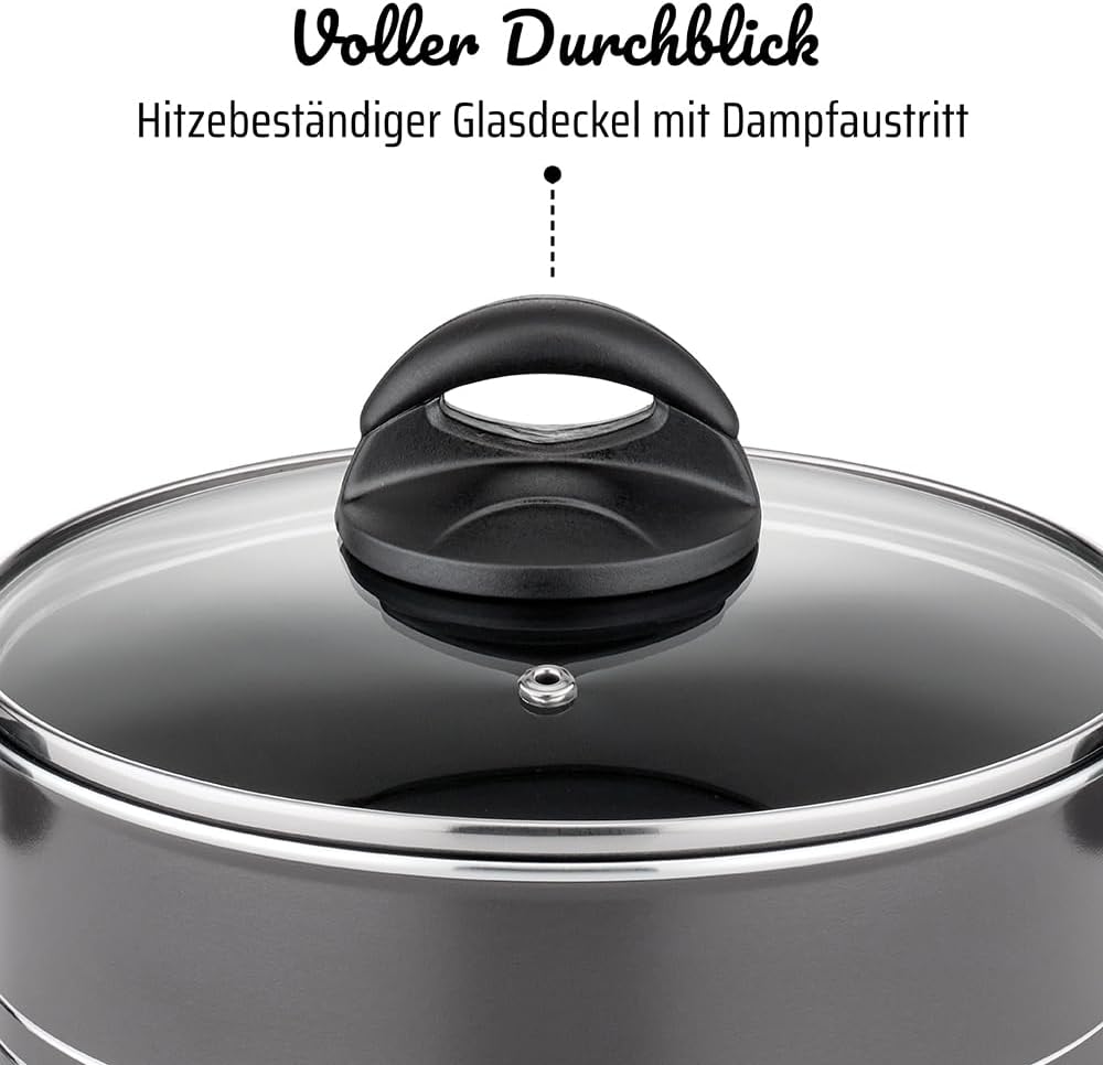 GSW Kochtopf Set Milano Grey, 15-teilig, Hochwertiges Topfset für Induktion, Ceran & Gas, Antihaftbe