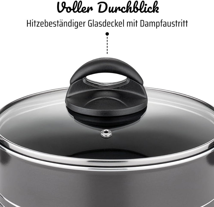 GSW Kochtopf Set Milano Grey, 15-teilig, Hochwertiges Topfset für Induktion, Ceran & Gas, Antihaftbe