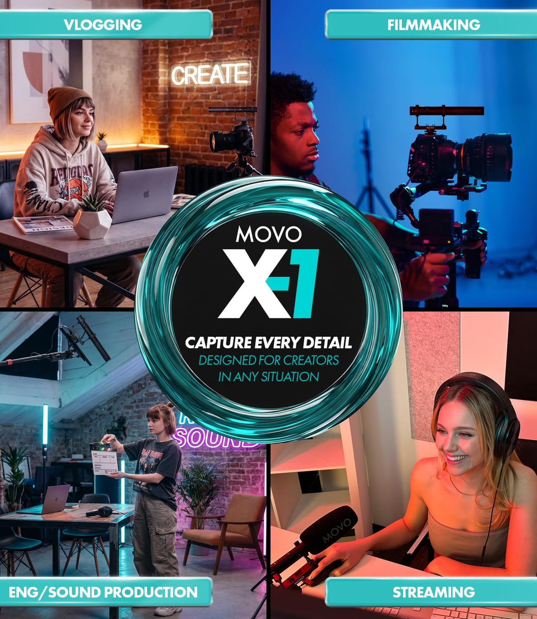 Movo X1 Supernierenmikrofon – 3,5 mm/XLR/USB-C-Kameramikrofon für DSLR, Smartphones und Computer – p