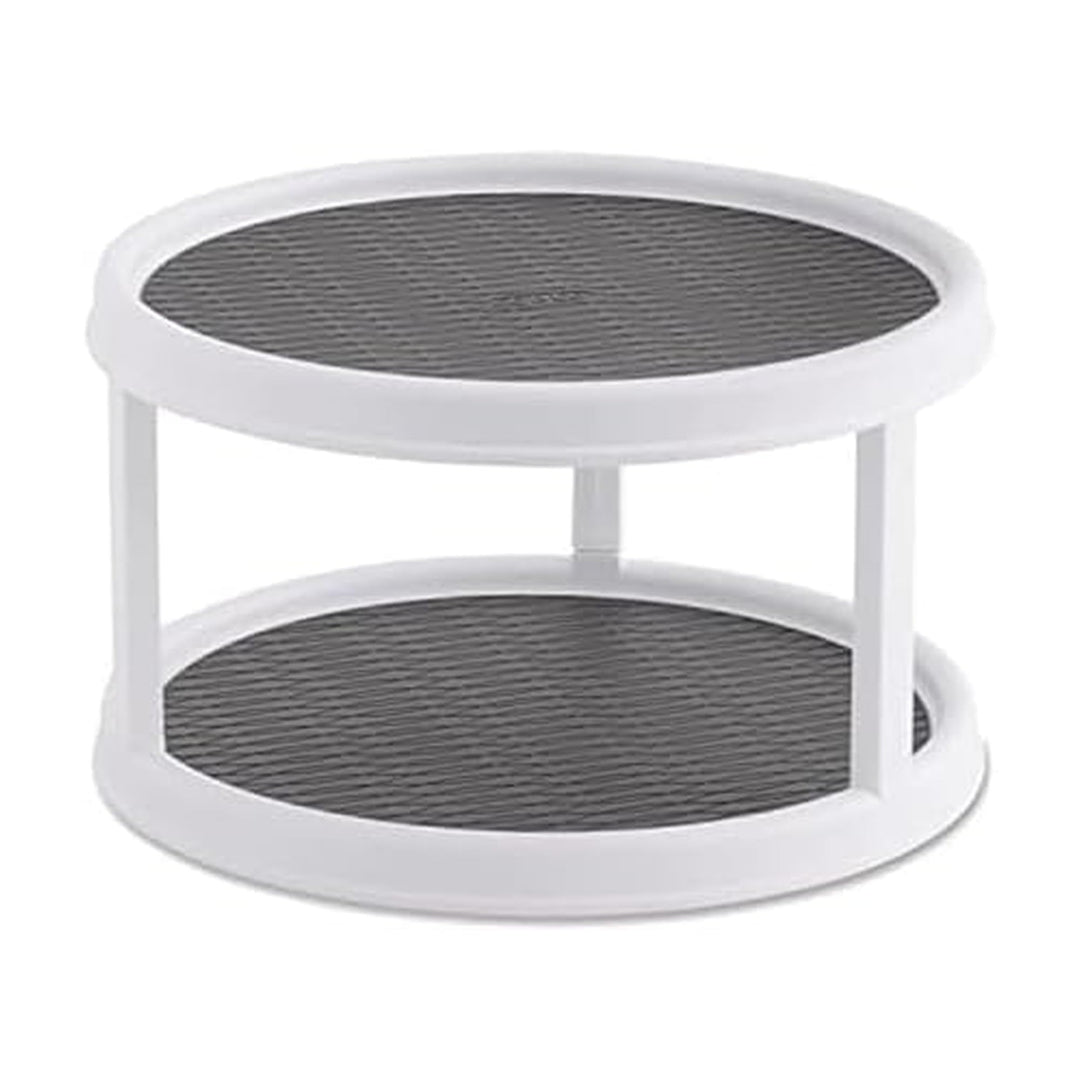 Copco 2555-0187 Non-Skid 2-Tier Pantry Cabinet Lazy Susan Turntable, 12-Inch, White/Gray Weiss/Grau,