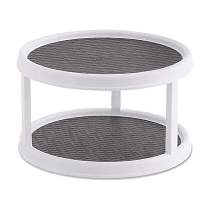 Copco 2555-0187 Non-Skid 2-Tier Pantry Cabinet Lazy Susan Turntable, 12-Inch, White/Gray Weiss/Grau,
