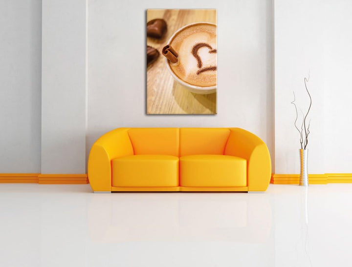 Pixxprint Kaffee Coffee Herz aus Schaum Cappucino, Format: 100x70 auf Leinwand, 100x70
