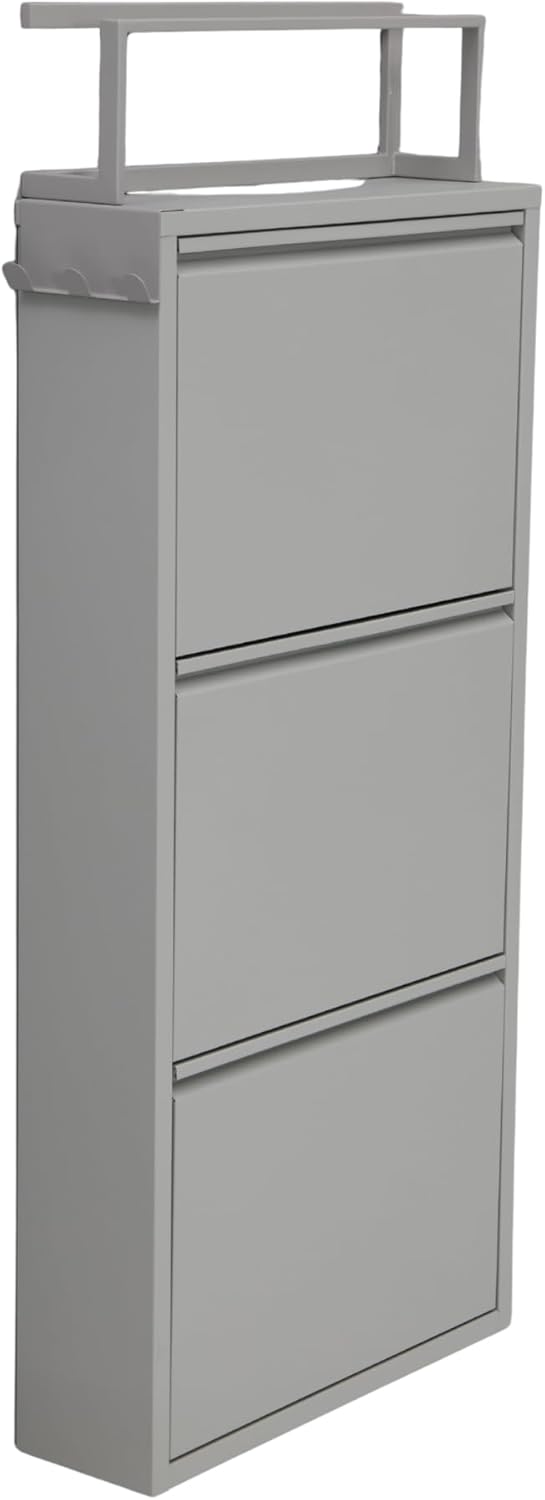 furni24 Schuhschrank Schmal – Platzsparender Metall-Schuhschrank mit Magnetklappen, Platz für 6-10 P