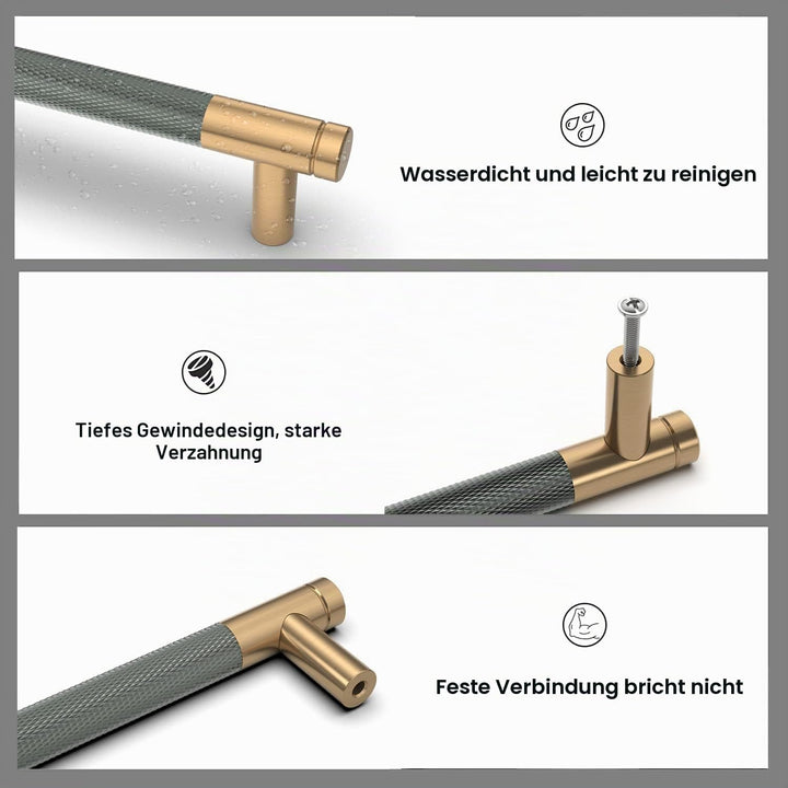 Amerdeco 10 Stück Goldgrau Schrankgriffe 76mm Lochabstand, Aluminium Griffe für Küchenschränke &amp; Möb