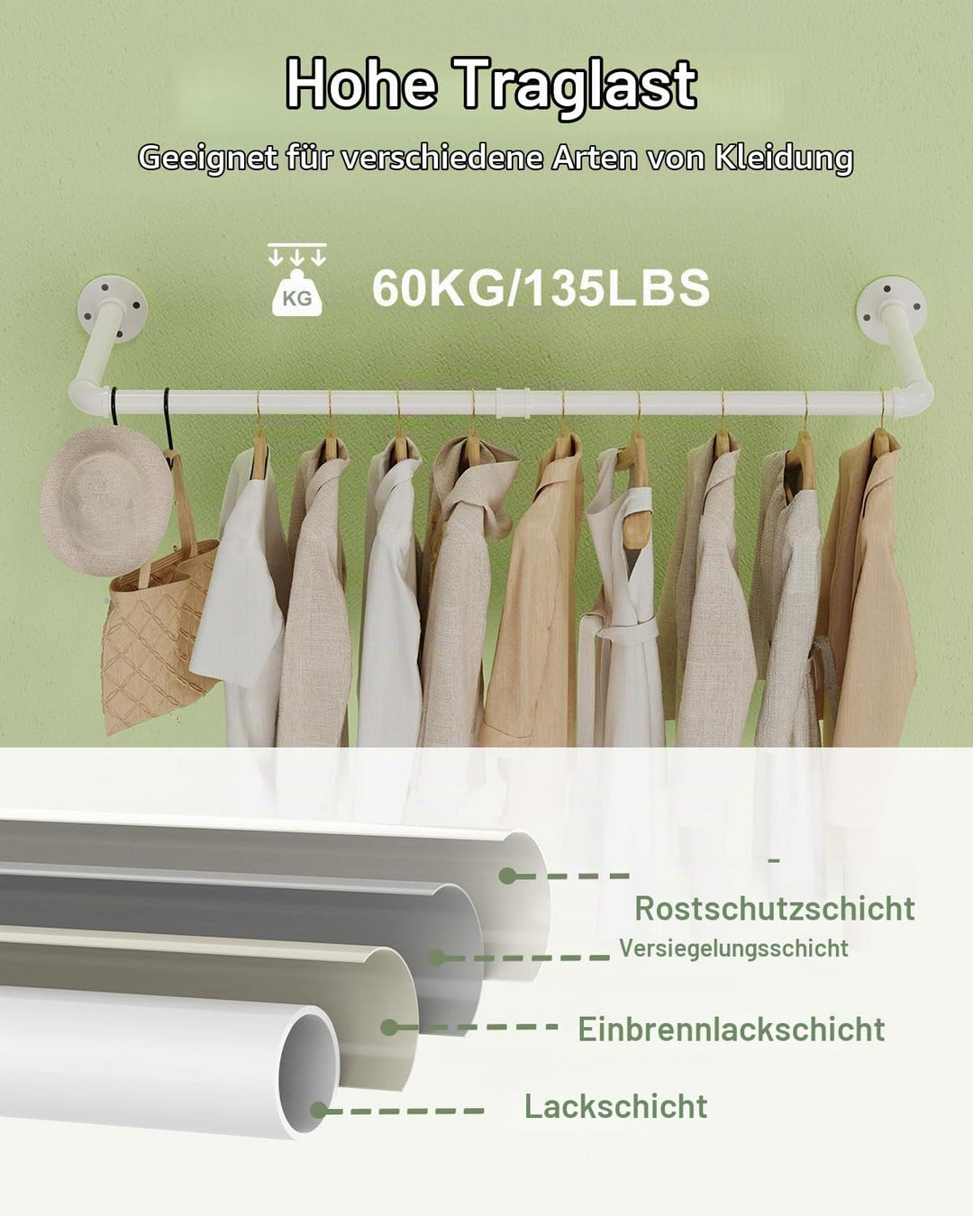 2er Set Kleiderstange Industrial, 97 cm Kleiderständer Wandmontage, Platzsparenders Wandregal Küchen