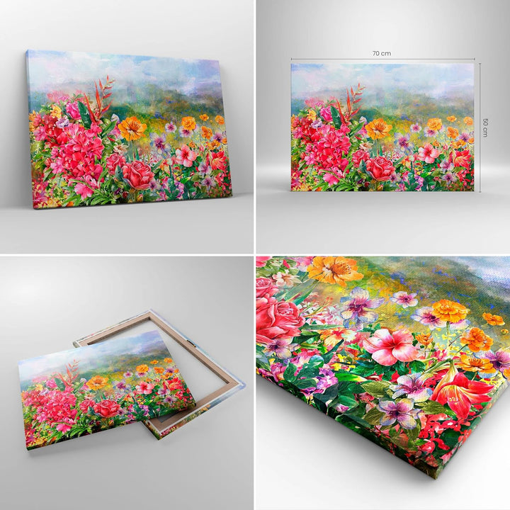 Bilder auf Leinwand blume sommer natur Leinwandbild mit Rahmen 70x50cm Wandbilder Dekoration Wohnzim