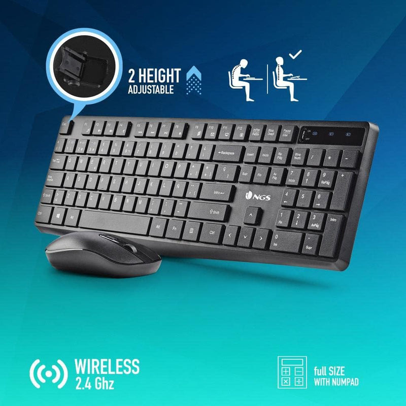 NGS Hype KIT - Kabelloses Multimodus-Tastatur + Maus Set, DPI: 800/1200/1600, Tri-Mode-Verbindung BT