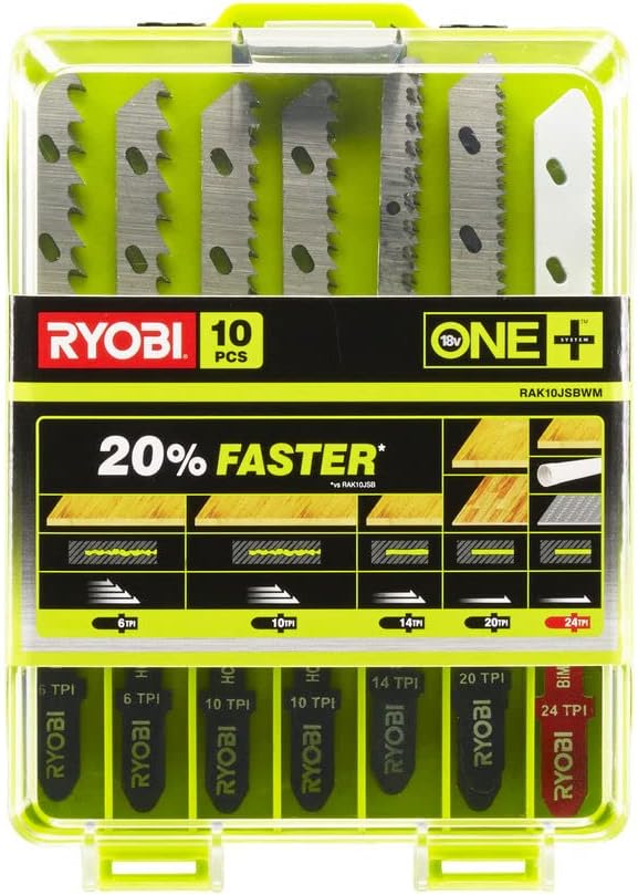 Ryobi Stichsägenblatt Set 10-tlg. RAK10JSBWM (Sägeblatt-Set für Holz, Kunststoff und Metall, für Ryo