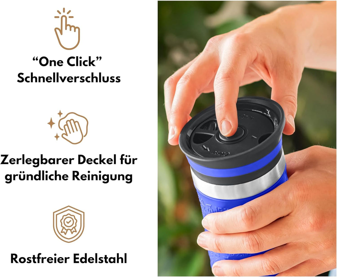 Milu Thermobecher 370ml 450ml Isolierbecher Kaffeebecher to go - 100% Auslaufsicher - Trinkbecher au