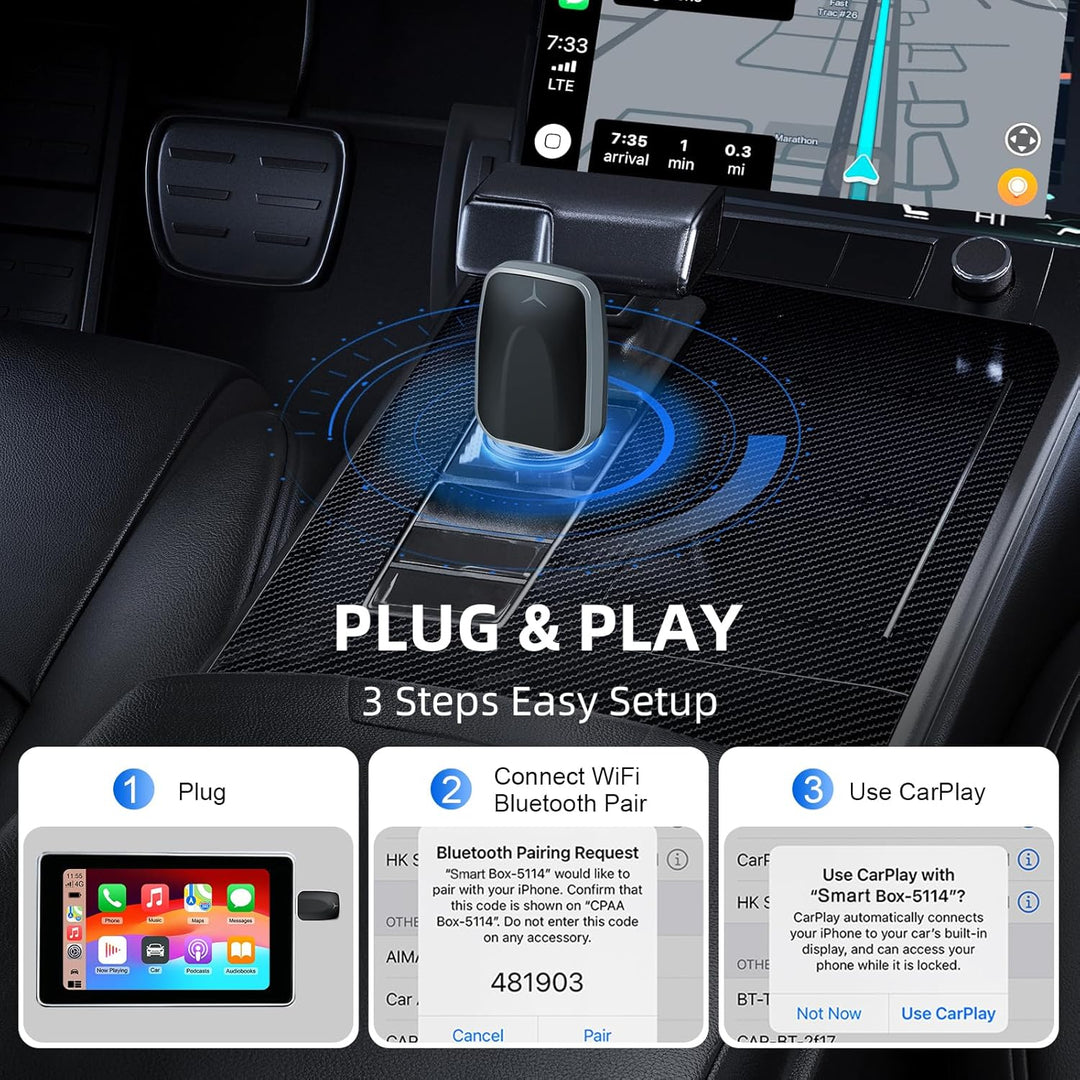 Wireless CarPlay Android Auto 2in1 Adapter, Plug and Play, für Autos mit kabelgebundenem CarPaly und