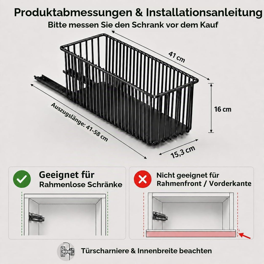 4er Set Ausziehbare Schublade Küche Schmal 15,3cm, Teleskopschublade Ohne Bohren, Nischenregal Schra