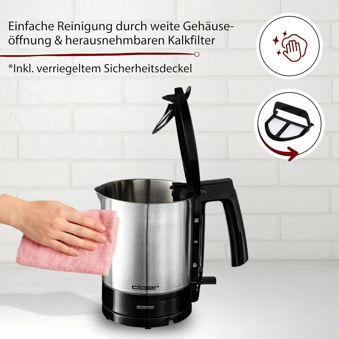 Cloer 4710 Wasserkocher, 2000 W, Trockengeh- und Überhitzungsschutz, aussen liegende Füllmengenmarki