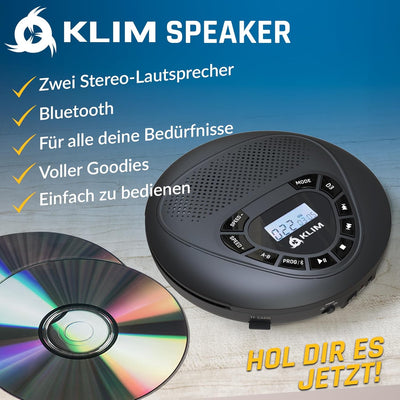 KLIM Speaker + CD Player mit Lautsprecher + Bluetooth + Wiederaufladbarer Akku + Tragbarer CD-Spiele