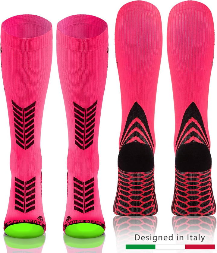 sesto senso 3 Paar Kompressionsstrümpfe Sport Damen Herren Unisex Bunt Hohe Sportsocken Laufsocken,