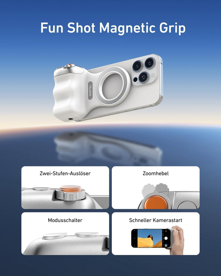 TELESIN Fun Shot Smartphone Handle Grip, Magnetic Smartphone Grip mit Abnehmbarer Bluetooth-Fernbedi