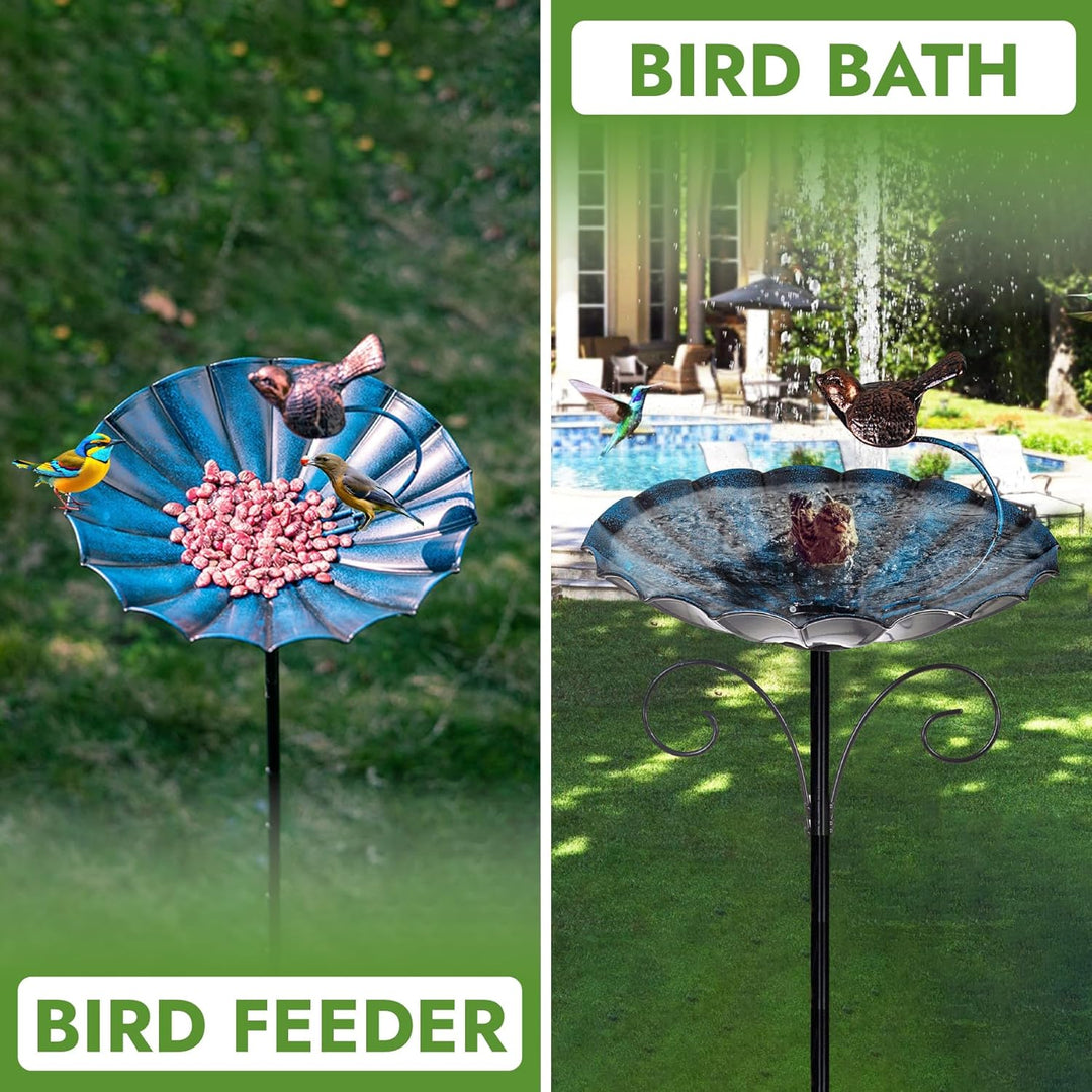 2-in-1 Vogeltränke & Futterstation - Frostsicher Mit 26 cm Schale, 83 cm Ständer, Futterspender für