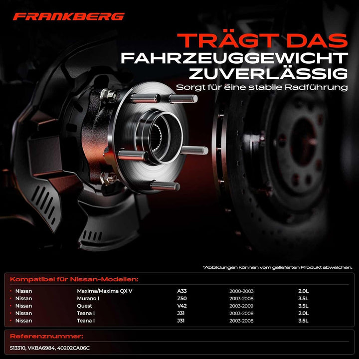 Frankberg 1x Radnabe Radlagersatz Vorne Links oder Rechts Kompatibel mit Maxima/Maxima QX V A33 2.0L