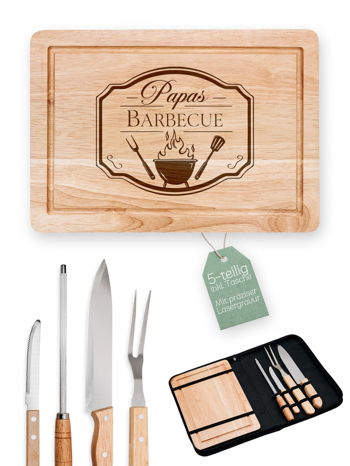 Grillset mit Messer im Messerset, Grillen Geschenk, Grill Accessories, Grillbrett, Geschenke für Män