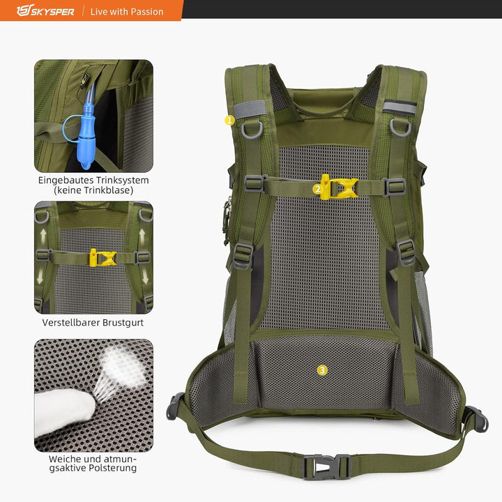 SKYSPER Wanderrucksack 30L Trekkingrucksack Wasserfest mit Rückenbelüftung und Netzrücken Tagesausfl