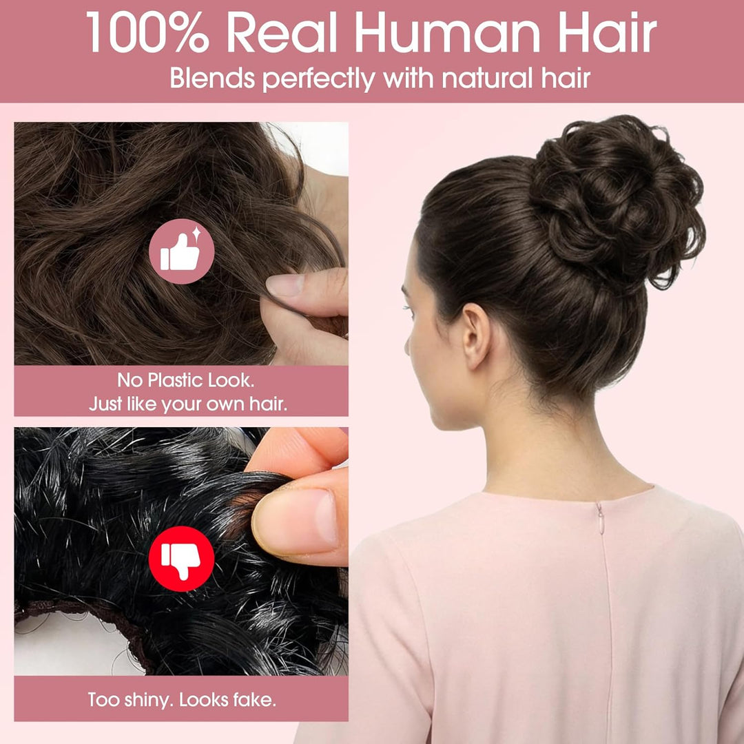 S-noilite Echthaar Messy Bun mit klammer Natürliches Haarteil für Dutt und Hochsteckfrisuren - Claw