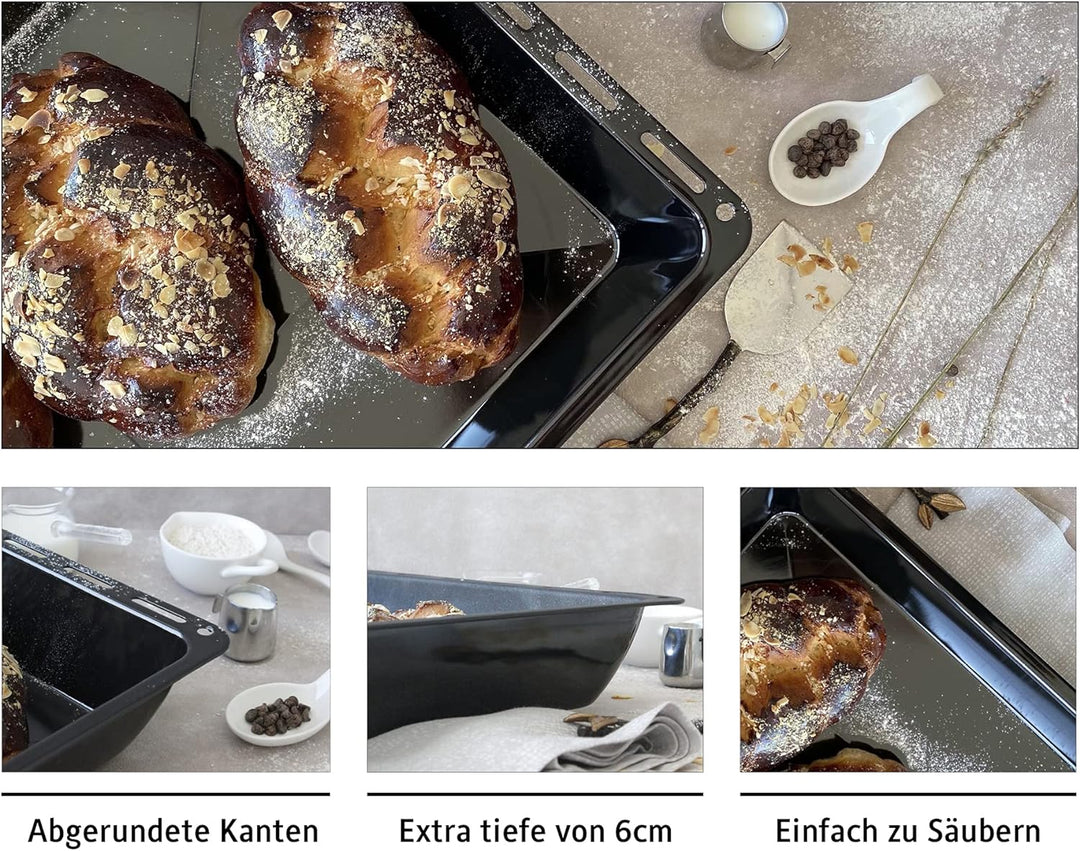 ICQN Backblech 465 x 370 x 60 mm Tief, Emailliert Fettpfanne für Backofen und Herd, Passend für Bosc