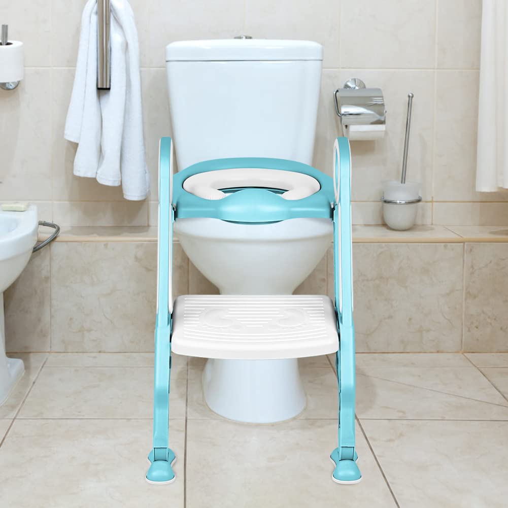Toilettensitz Kinder mit Treppe Faltbar Töpfchentrainer Höhenverstellbar WC Trainer mit PU Gepolster