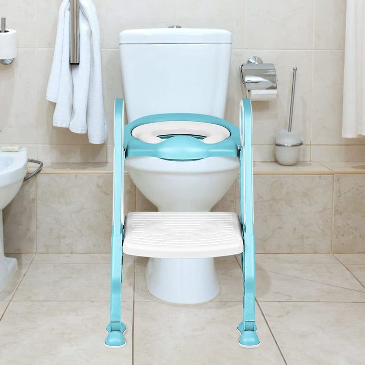 Toilettensitz Kinder mit Treppe Faltbar Töpfchentrainer Höhenverstellbar WC Trainer mit PU Gepolster
