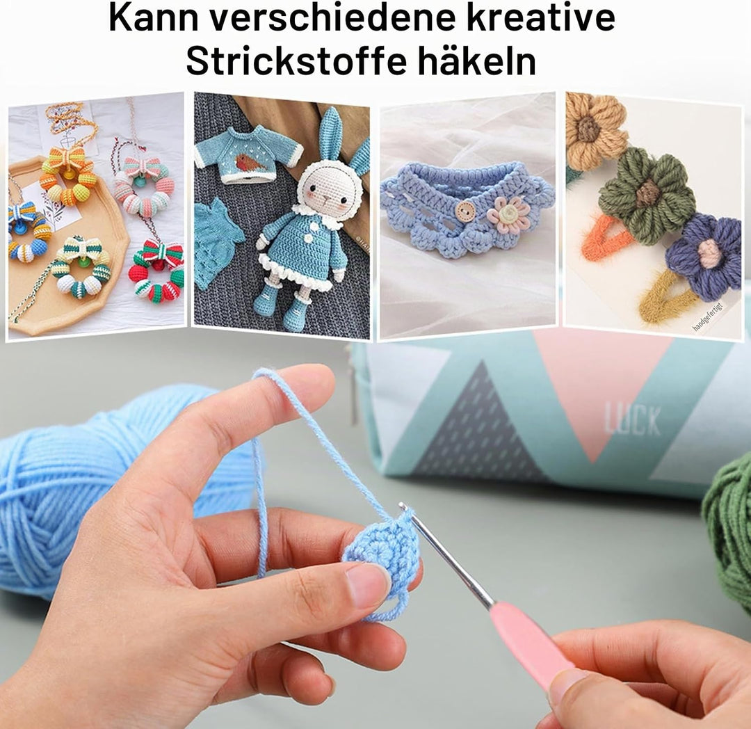 BDSHUNBF 66 Stück Häkelset für Anfänger Häkelnadel Set, Komplettes Strick- und Häkelset für Anfänger