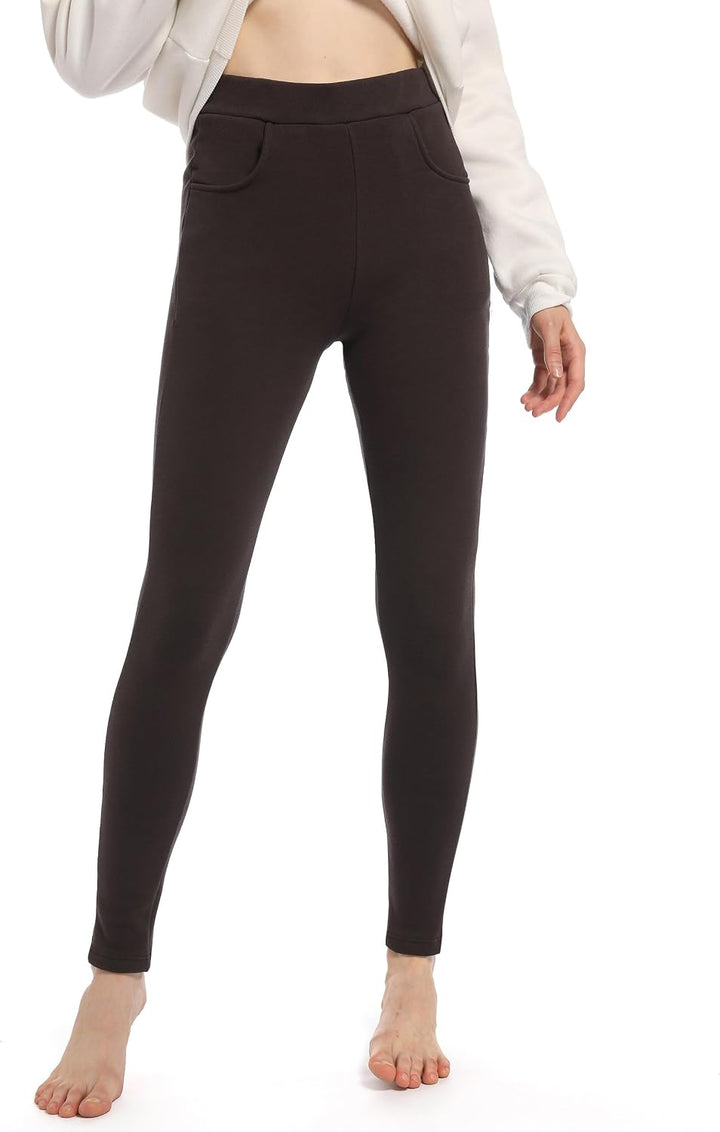 LYRIKER Gefütterte Thermoleggings aus Baumwolle - Winter Thermo Leggings mit Fleece &amp; Taschen XL-XXL