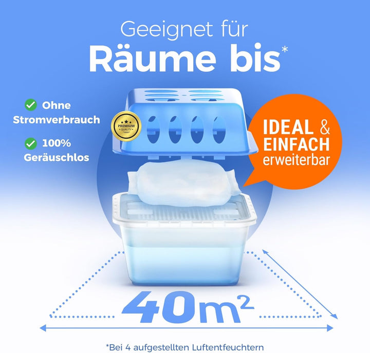 Idelia® 4x Luftentfeuchter + 9x 400g Nachfüllpacks - Raumentfeuchter für Bad, Keller uvm. bis 40m² +