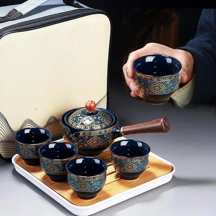 Reise-Tee-Set 360 ° rotierende Teekanne mit Anti-Scald-Griff Abnehmbarer chinesischer Tee-Set mit tr