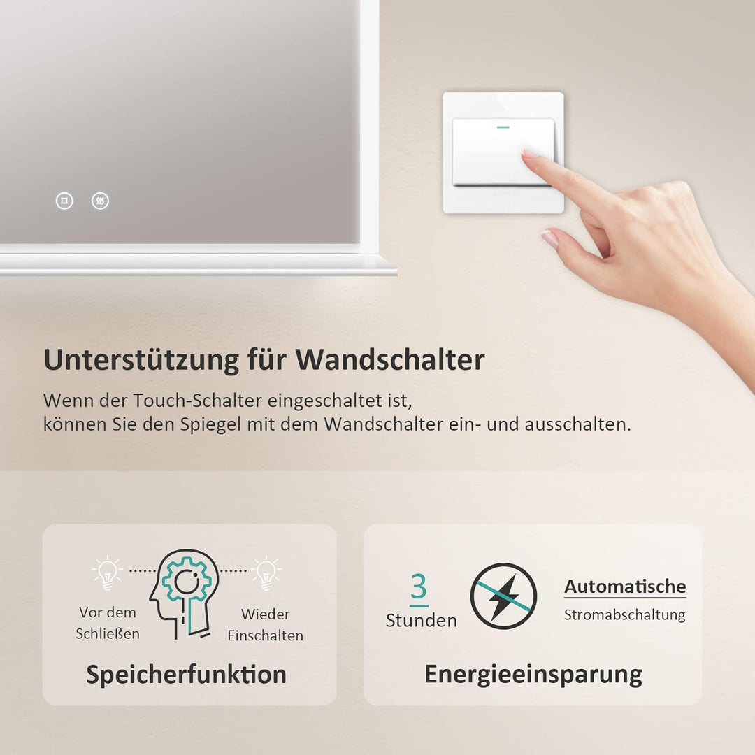 EMKE LED Badspiegel 80x60cm Badspiegel mit Beleuchtung kaltweiss Lichtspiegel Badezimmerspiegel Wand