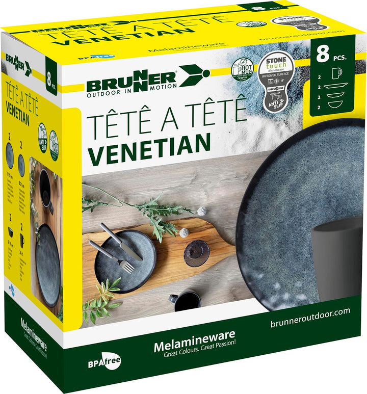 BRUNNER 0830143N.C9X Campinggeschirr Set für 2 Personen, Tête-À-Tête Venetian, 8-teilig