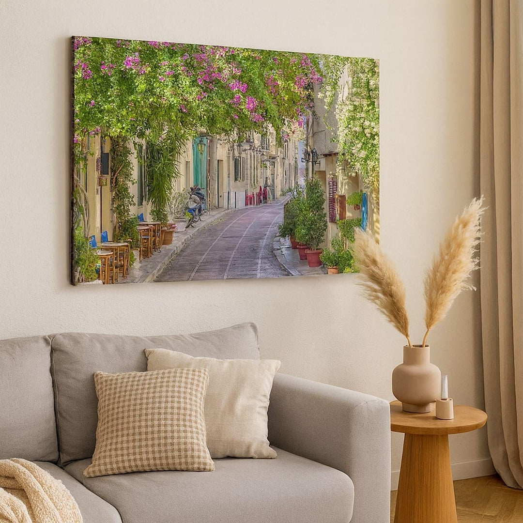 Bilder auf Leinwand 100x70cm Leinwandbild Strasse dekoration blumen griechenland Gross Wanddeko Bild