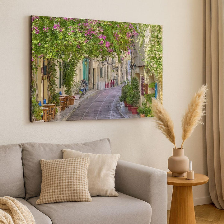Bilder auf Leinwand 100x70cm Leinwandbild Strasse dekoration blumen griechenland Gross Wanddeko Bild