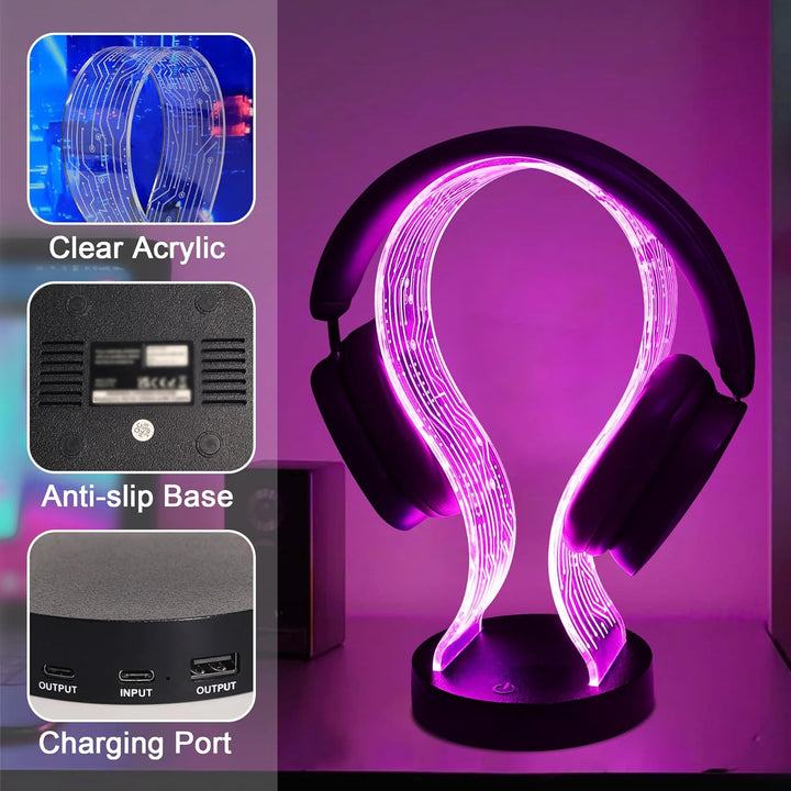 Ammonite Light Up Headphone Stand, 16 Farbe leuchtet Gaming Schreibtisch Accessoire mit 1 USB-Ladean