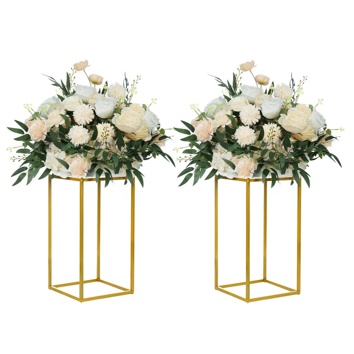 YALLOVE 2 Pcs 40cm Metall Blumenständer, Gold Mittelstücke Vasen Stand mit klaren Acrylplatten, geom