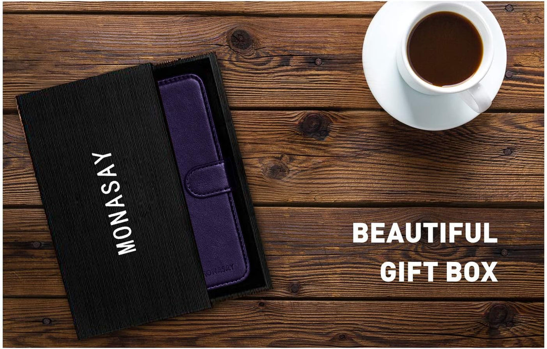 MONASAY iPhone 12 Pro Max Handyhülle 6.7 Zoll, [Schutzfolie][Kartenfach][Standfunktion][Magnet][RFID