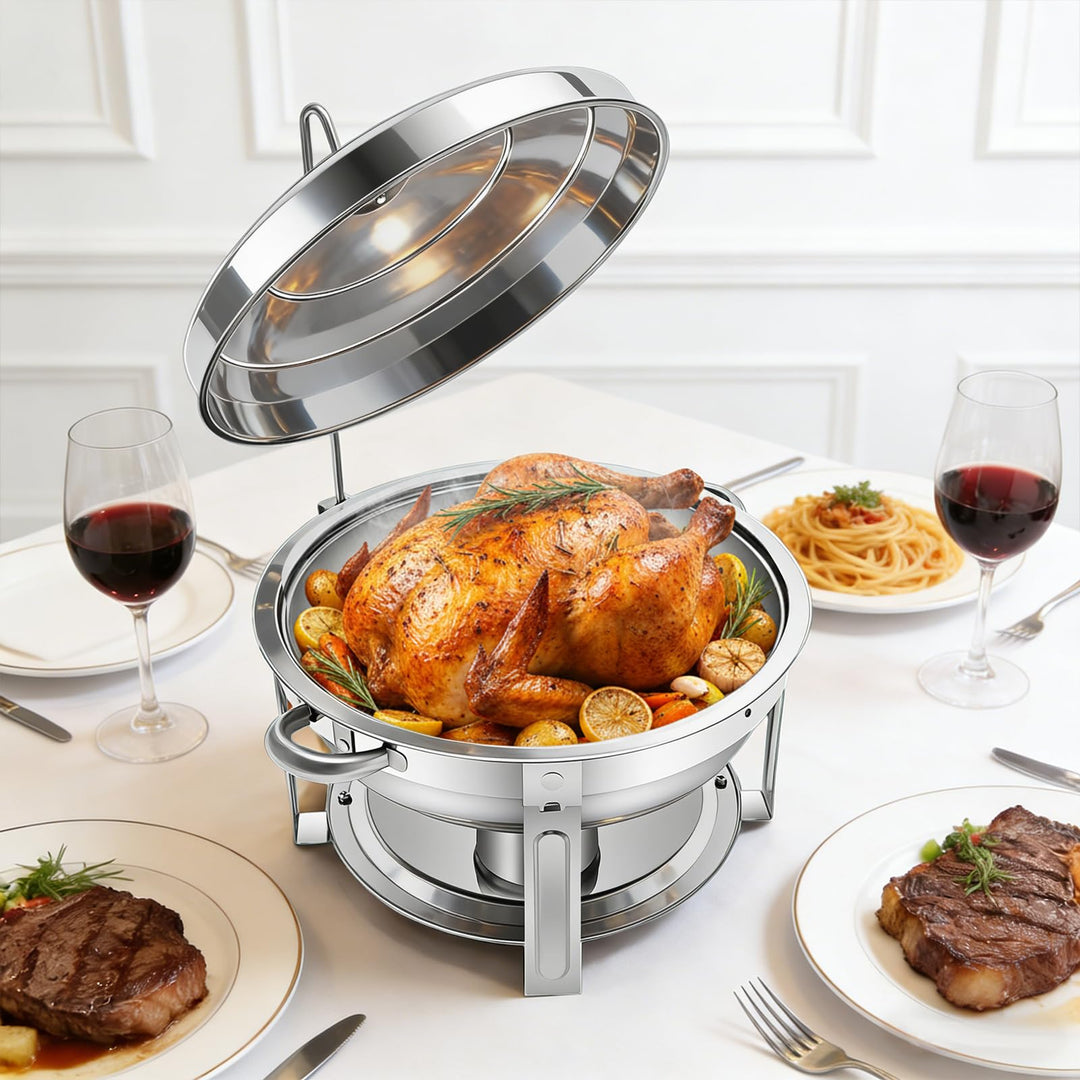 7.5L Runder Chafing Dish Speisenwärmer aus Edelstahl Mit Deckel Warmhaltebehälter Wärmebehälter Dish