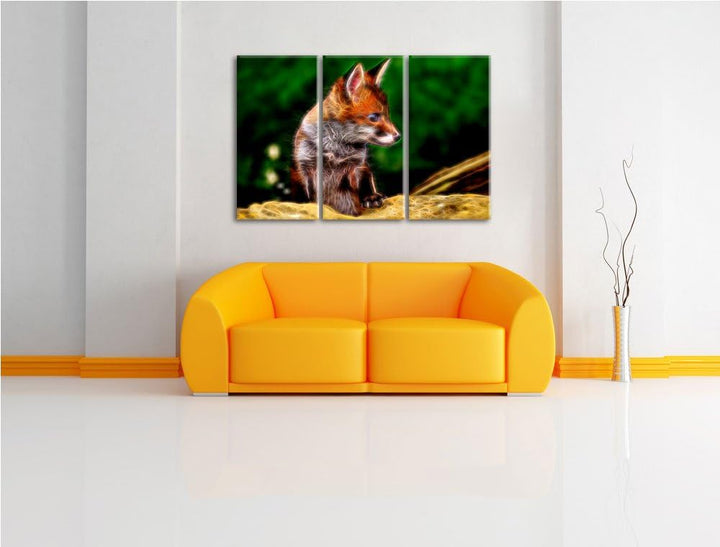 junger Fuchs NewArt 3-Teiler Leinwandbild 120x80 Bild auf Leinwand, XXL riesige Bilder fertig gerahm
