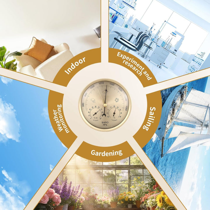 3 in 1 Barometer Hygrometer Temperaturmesser Gold Zifferblatt Weather Station Home Office 130 mm