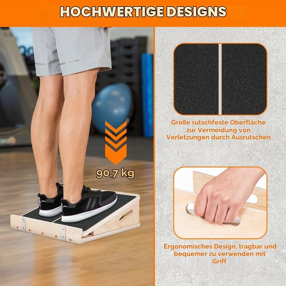 2 in 1 Wadendehner, Schrägbrett Aus Holz, Verstellbarer Und Portable Wooden Slant Board, Athletic Mo