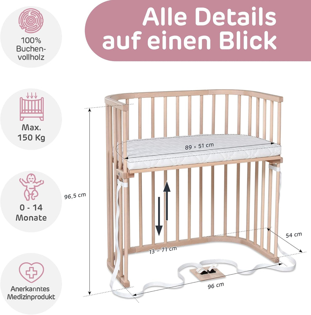 babybay Boxspring Beistellbett aus massivem Buchenholz / kompakt & verwandelbar / Kinderbett Höhe st