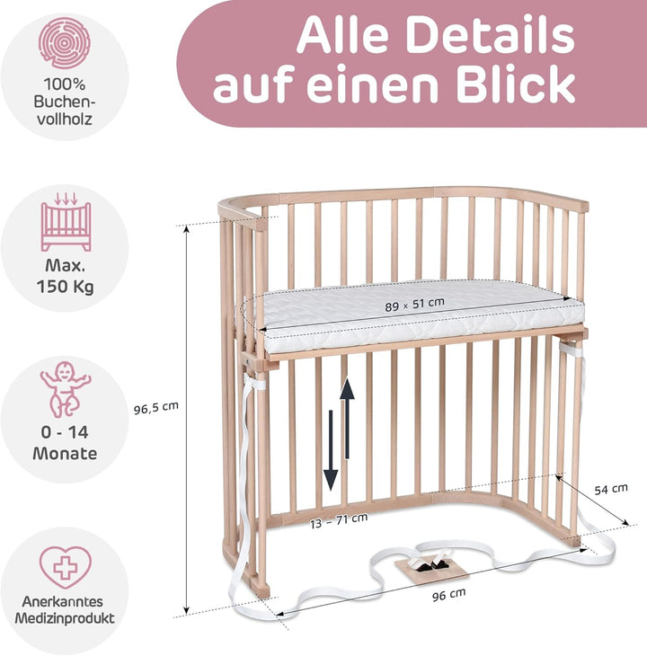 babybay Boxspring Beistellbett aus massivem Buchenholz / kompakt & verwandelbar / Kinderbett Höhe st