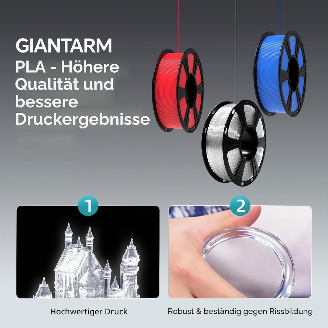 GIANTARM PLA Filament 1.75mm,3D Drucker Filament PLA 1kg,MaBgenauigkeit +/- 0,02mm,3D-Druckmateriali