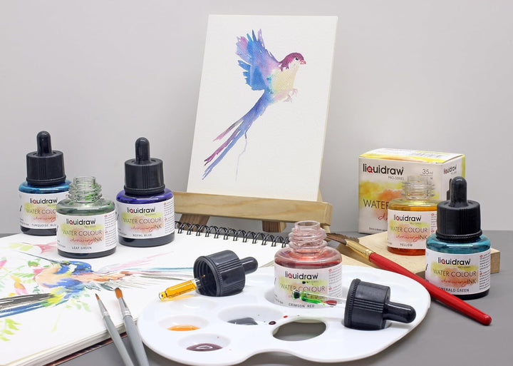 Liquidraw Aquarell-Zeichentinte, Set mit 10 verschiedenen Farben, 35-ml-Flaschen mit Tintentropfer,