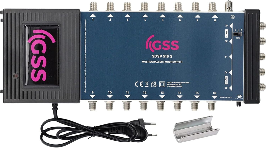GSS 5/16 Multischalter 16 Teilnehmer -1 Satellit inklusive Aufdrehhilfe - Quattro und Quad LNB geeig